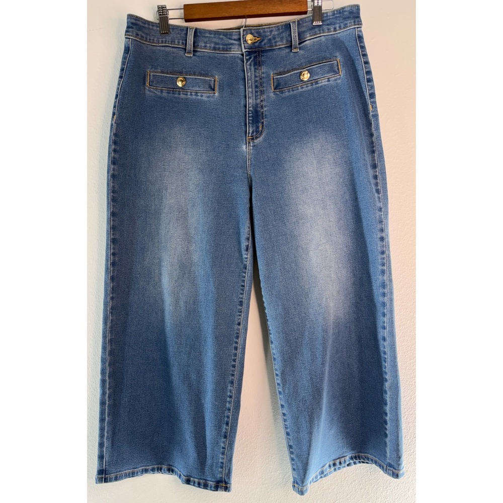 Michael Kors Selma Wide Leg Crop Denim Jeans Sailor Preppy Size 14 Casual Chic